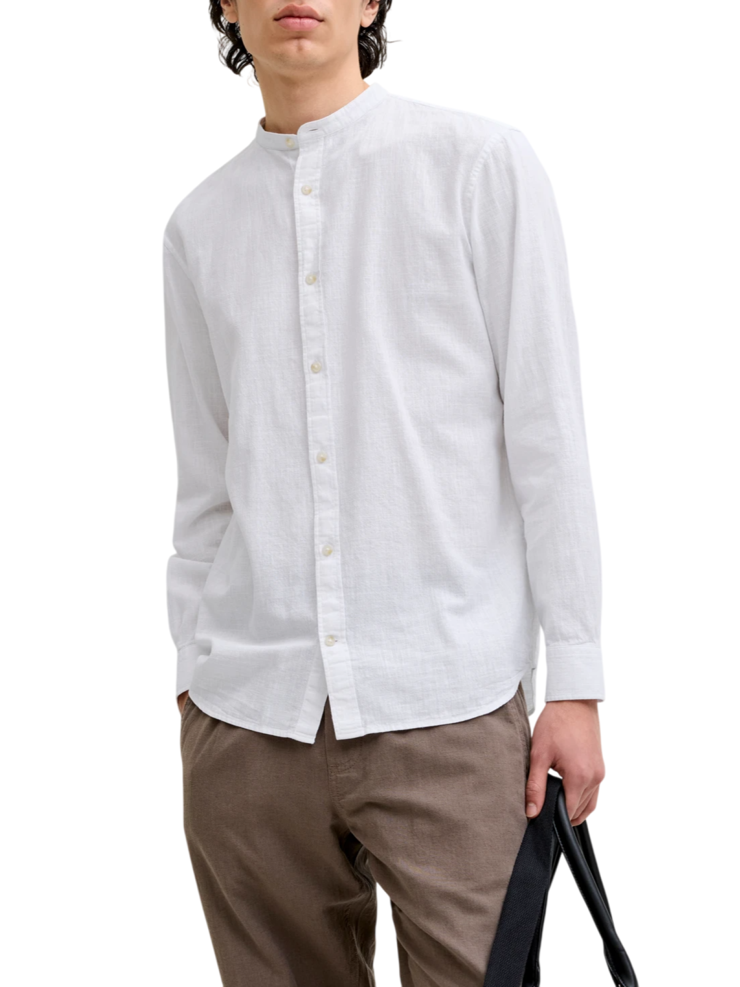 Jack&Jones camicia alla coreana misto lino bianco 12289184 WHITE JACK&JONES