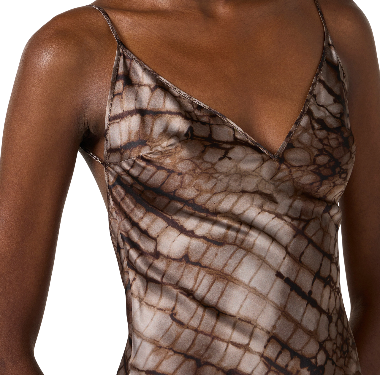 Elisabetta Franchi abito lungo satin con stampa alligatore marrone ABR3061 644 ELISABETTA FRANCHI