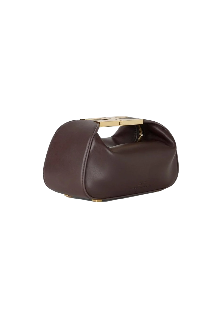 Elisabetta Franchi borsa a mano in ecopelle con placca logo marrone BS07A62 644 ELISABETTA FRANCHI
