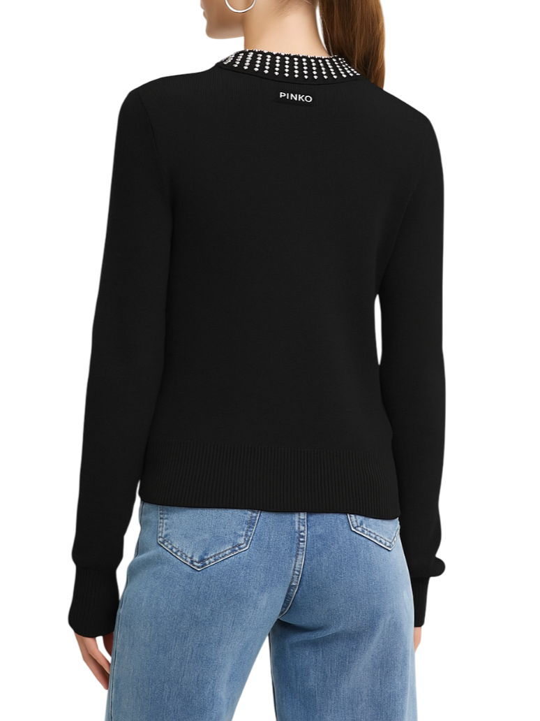 Pinko maglia Ventotene con colletto gioiello nero 105530-A2S4 Z99 PINKO