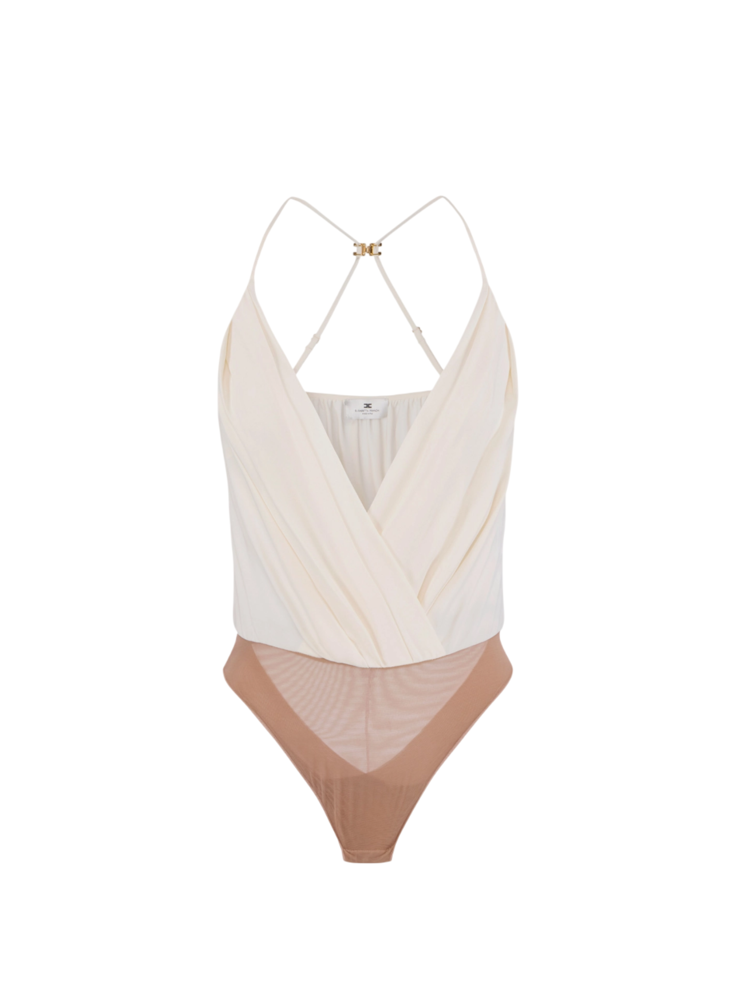 Elisabetta Franchi body in georgette con dettaglio logato panna BO01461 193 ELISABETTA FRANCHI