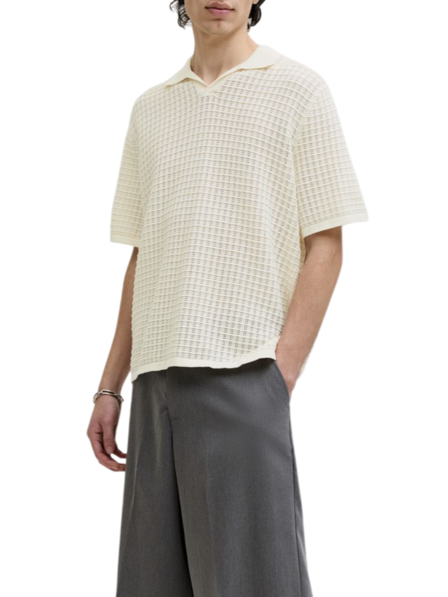 Jac&Jones polo uomo in maglia traforata panna 12291422 SEA SALT JACK&JONES