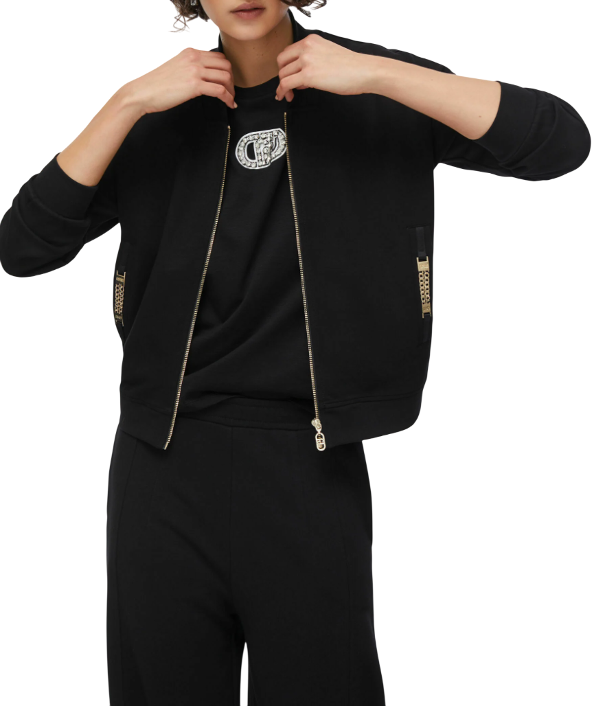 Liu Jo felpa con zip donna con dettagli gioiello nero TA6241JS182 22222 LIU JO