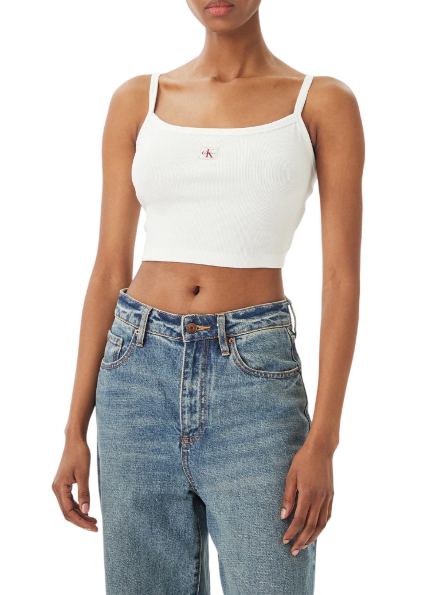 Calvin Klein Jeans canotta crop donna a costine bianco LV047F221G YAF Calvin Klein Jeans