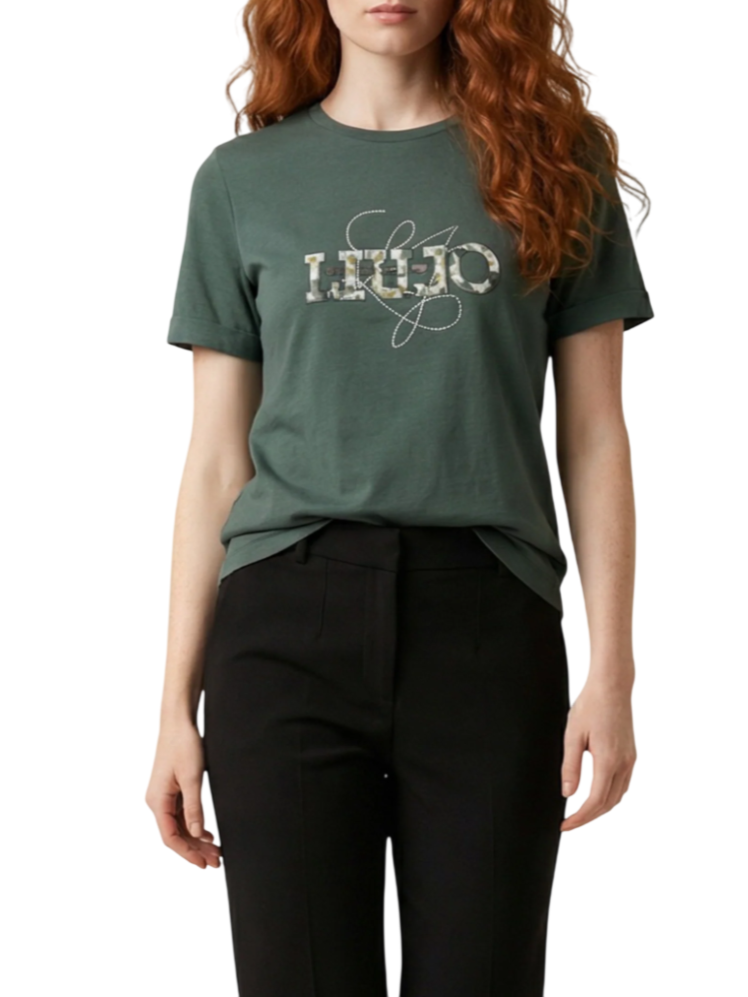 Liu Jo T-shirt donna con logo strass verde salvia TA6163JS003 P9313 LIU JO