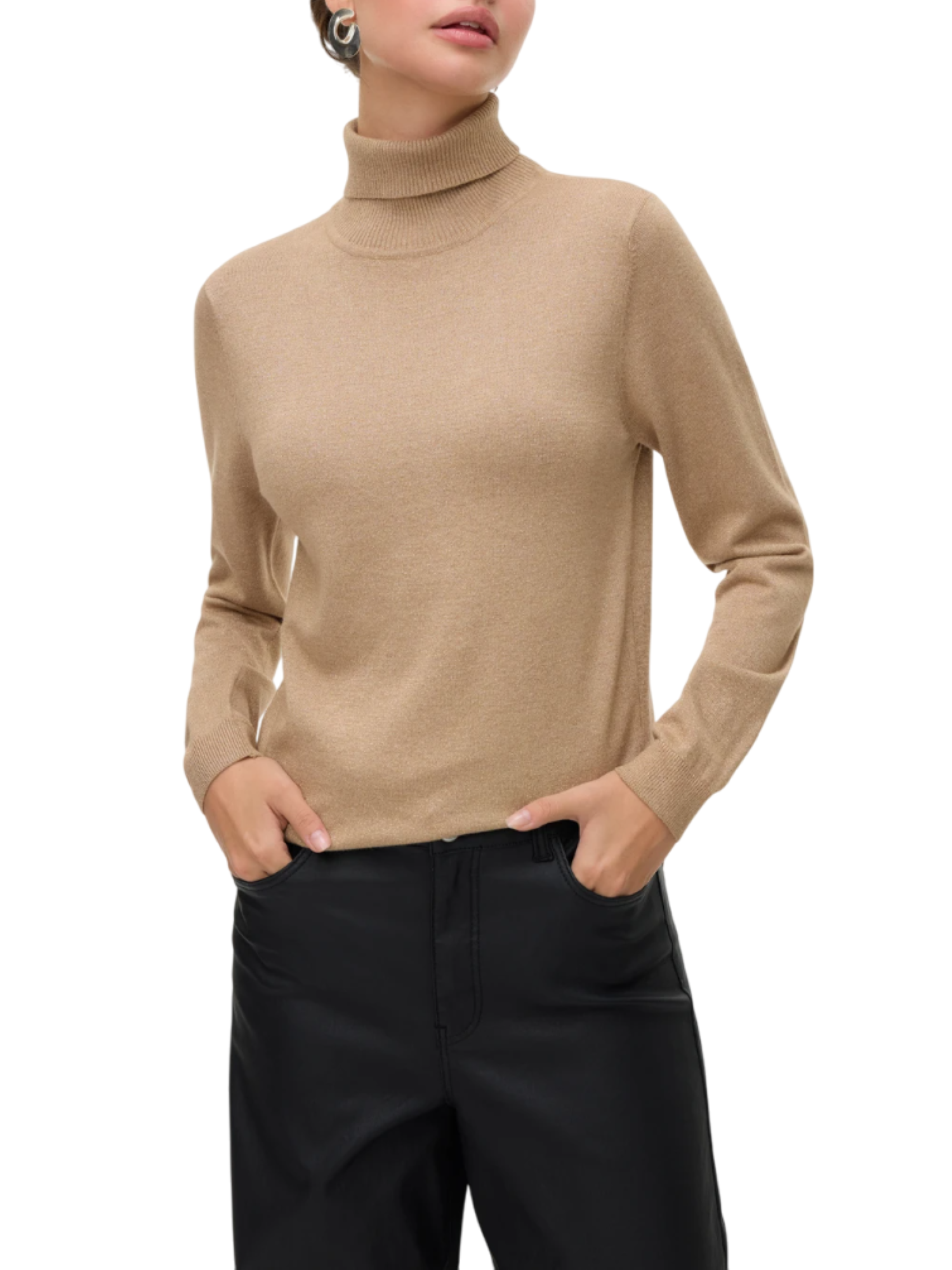 Vero Moda maglia dolcevita donna in lurex oro 10317985 SILVER MINK-W.DTM LUREX VERO MODA