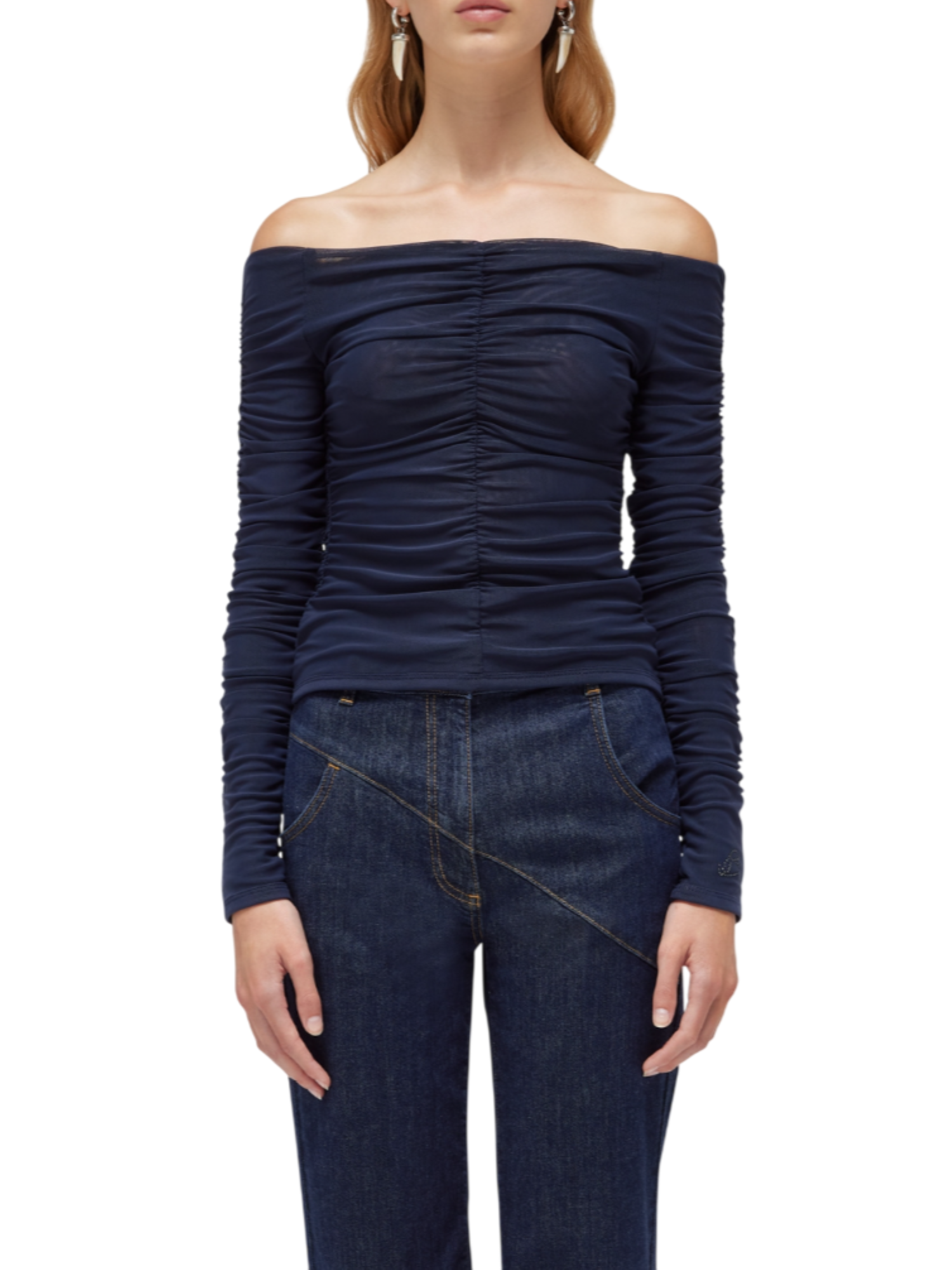 Blugirl T-shirt in tulle drappeggiato blu RA6039J3903 93713 BLUGIRL