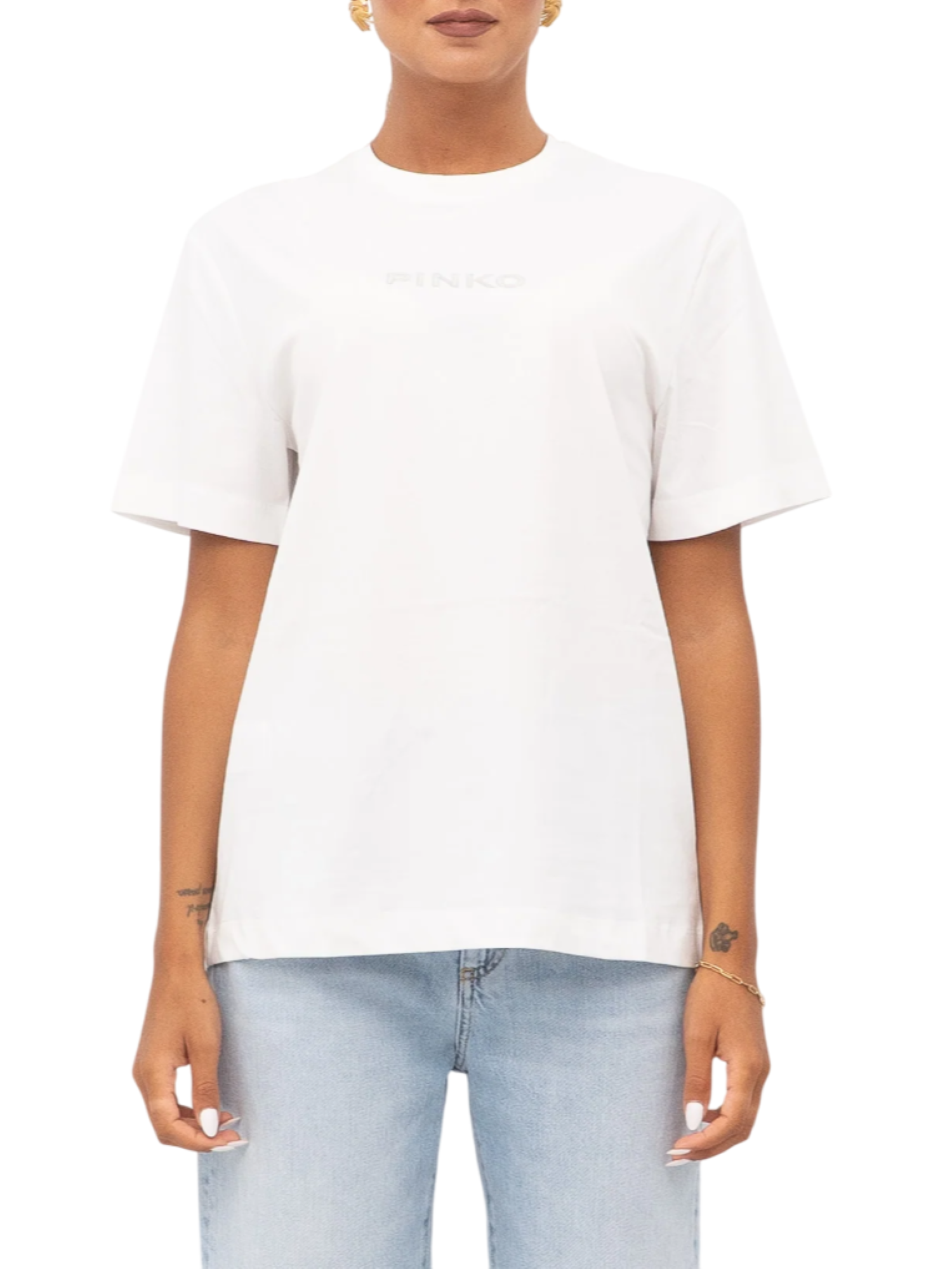 Pinko T-shirt Strepitoso con logo strass bianco 105526-A2RM Z05 PINKO