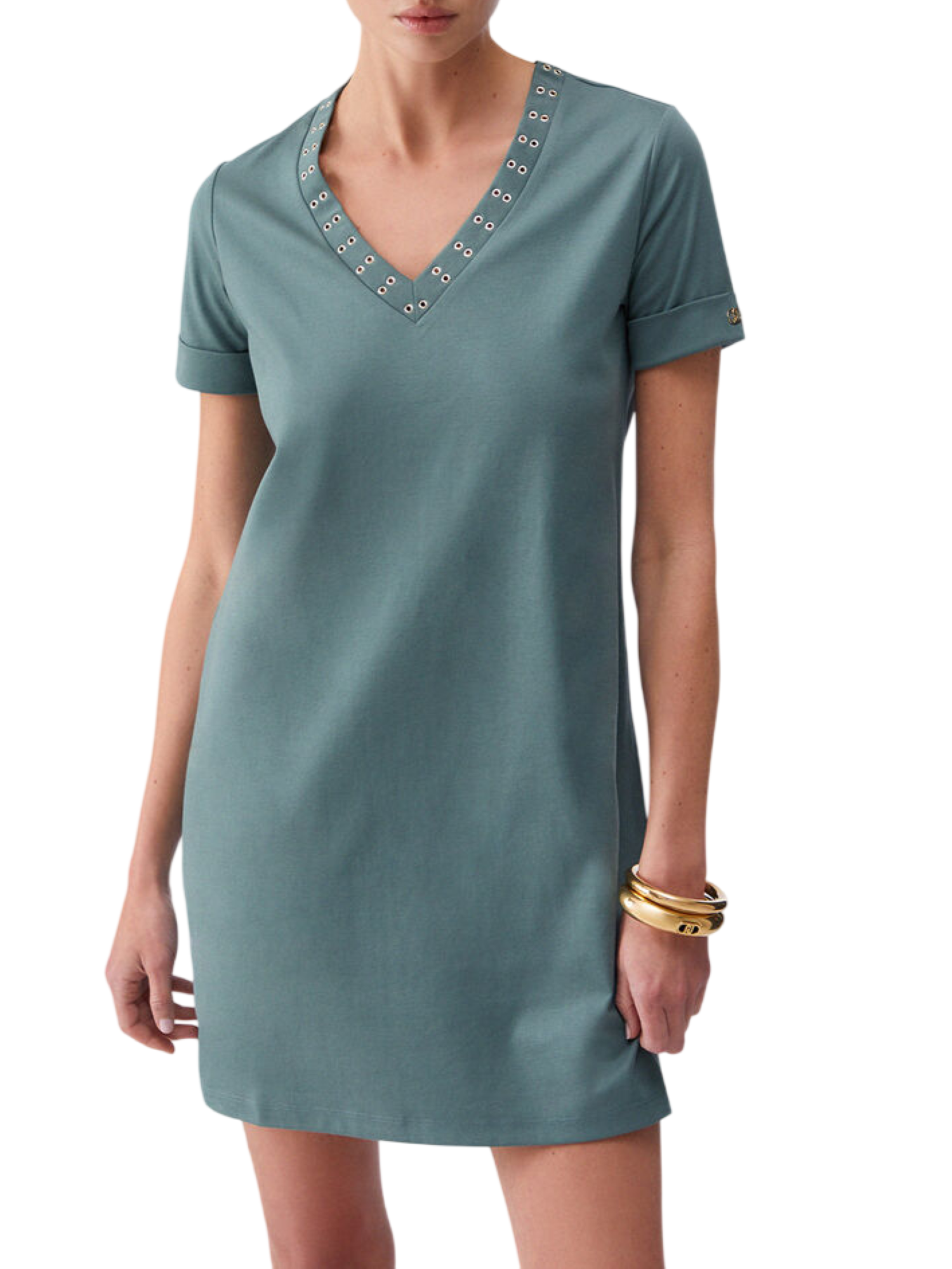 Liu Jo abito corto in jersey con occhielli verde salvia TA6296J3855 76009 LIU JO
