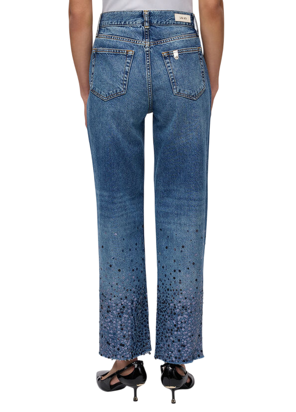 Liu Jo jeans gamba ditta con paillettes lavaggio blu UF5115D4854 77985 LIU JO
