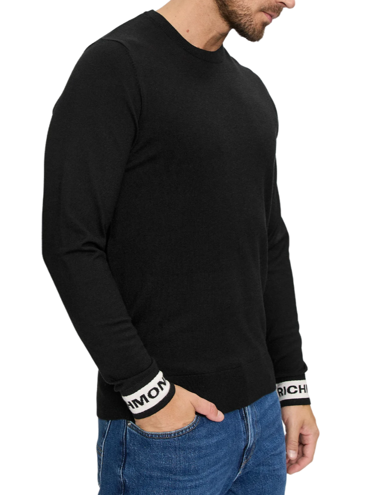 John Richmond maglia girocollo Artuso con logo jacquard nero UMA24099MA BLACK John RICHMOND