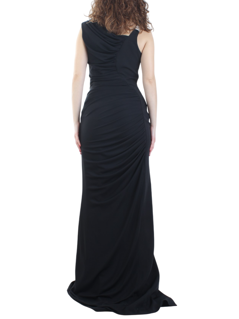 Atelier Legora abito lungo drappeggiato con bretella gioiello nero AT108-15 NERO A.LEGORA