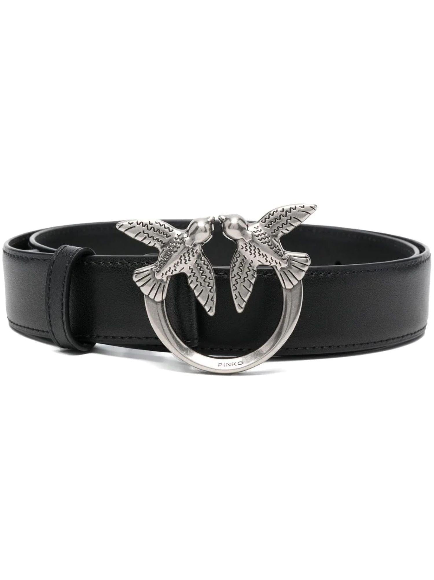 Pinko cintura in pelle con fibbia Love Birds h3 nero argento 100125-A0F1 Z99O PINKO