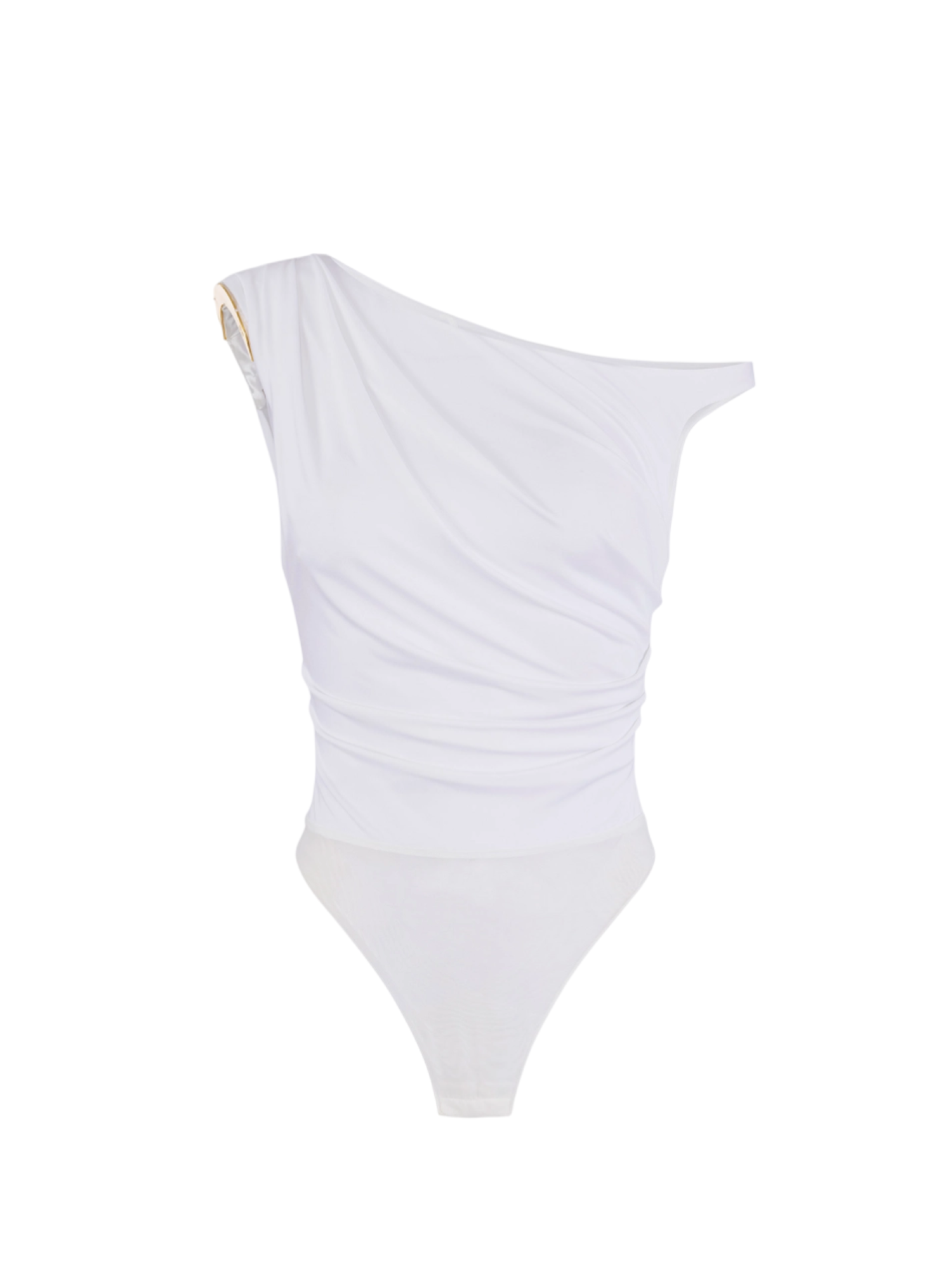 Elisabetta Franchi body monospalla in jersey drappeggiato bianco BO01361 360 ELISABETTA FRANCHI
