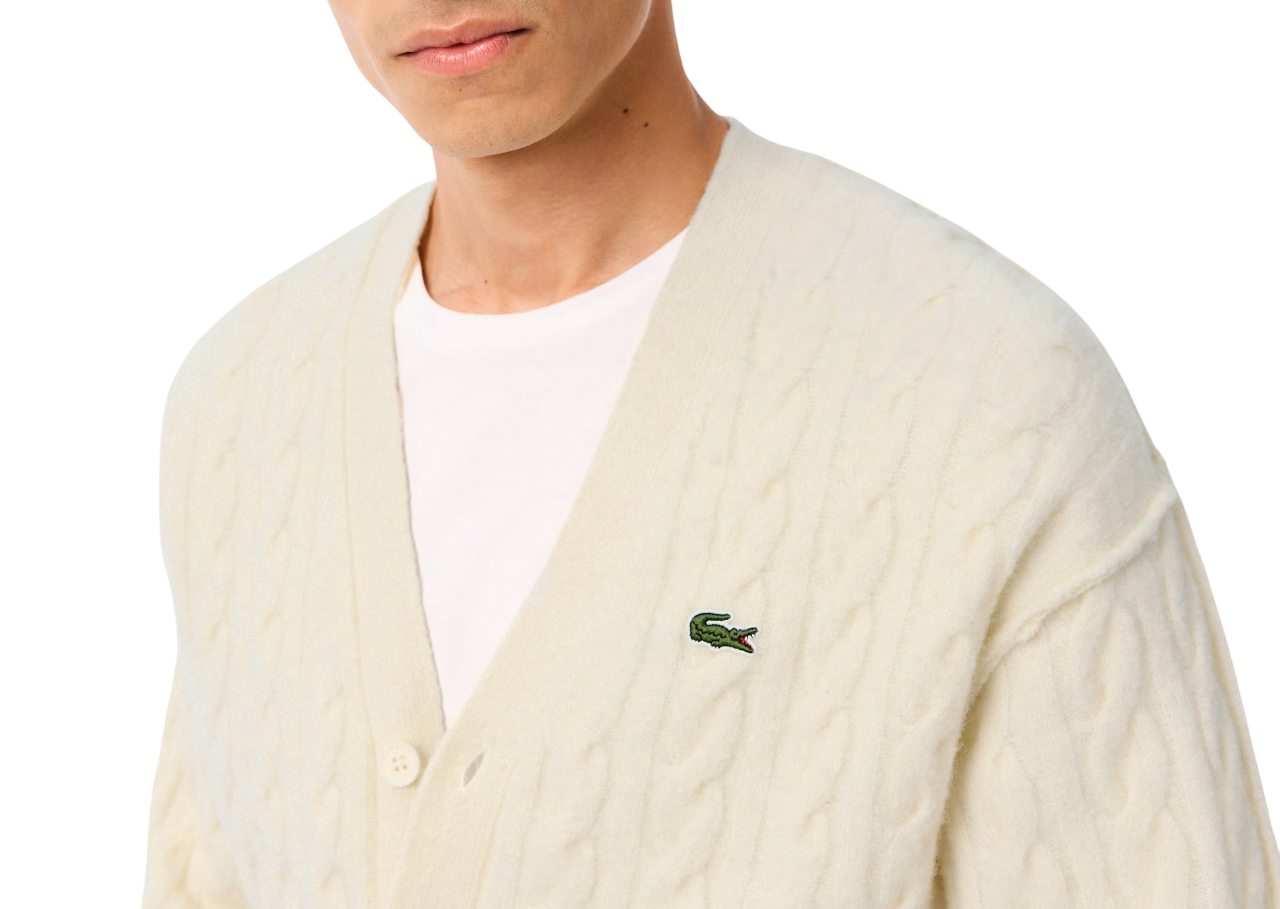 Lacoste cardigan uomo a trecce panna AH5981 9II LACOSTE