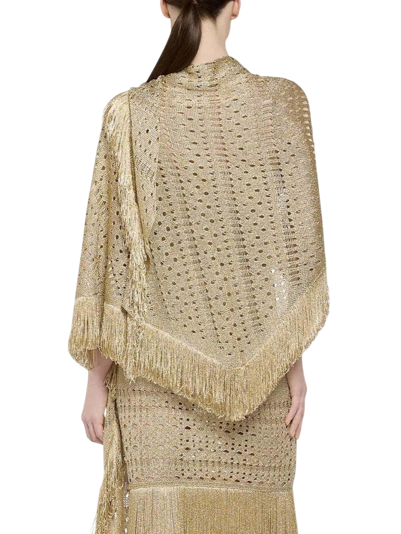 Simona Corsellini scialle traforato lurex con frange oro P25CPSLO0401 0730 SIMONA CORSELLINI