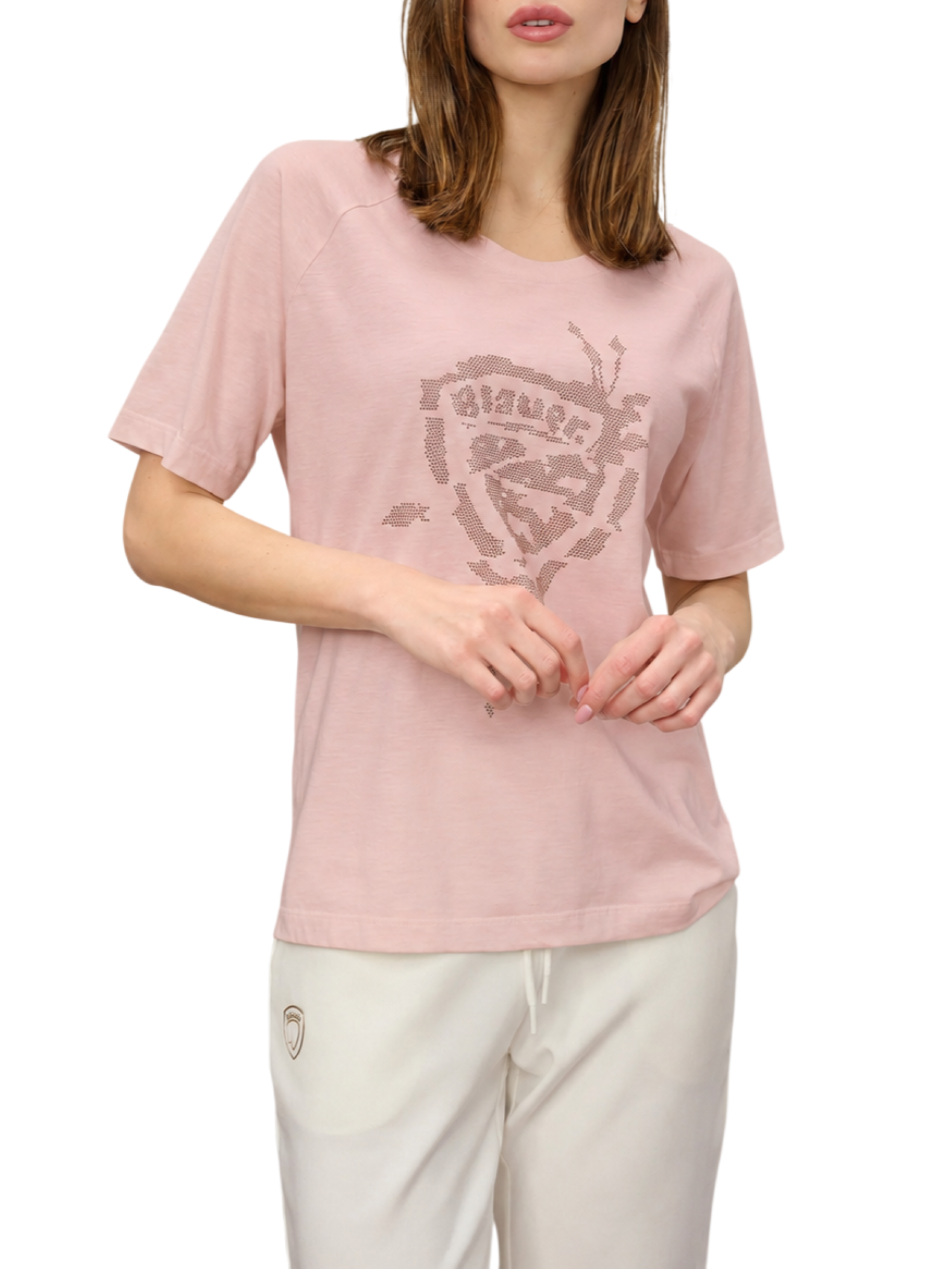 Blauer T-shirt donna Havey con logo strass rosa 26SBLDH02412-005707 411 BLAUER