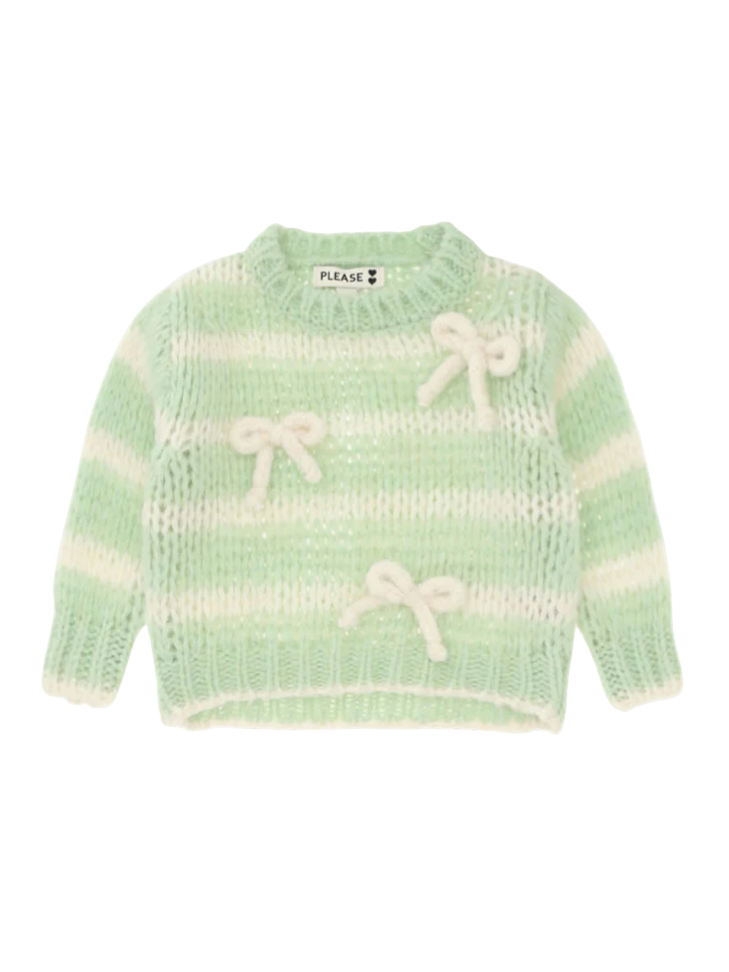 Please maglia bambina a righe con fiocchi verde panna NB33231G77 1782 PLEASE KID