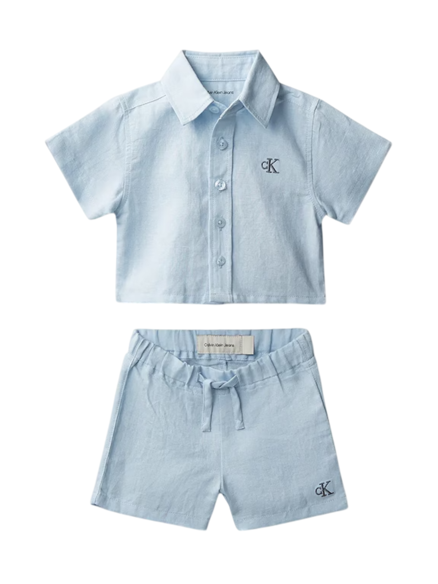 Calvin Klein completo bambino misto lino celeste LVCKSJI13B C1O Calvin Klein Jeans