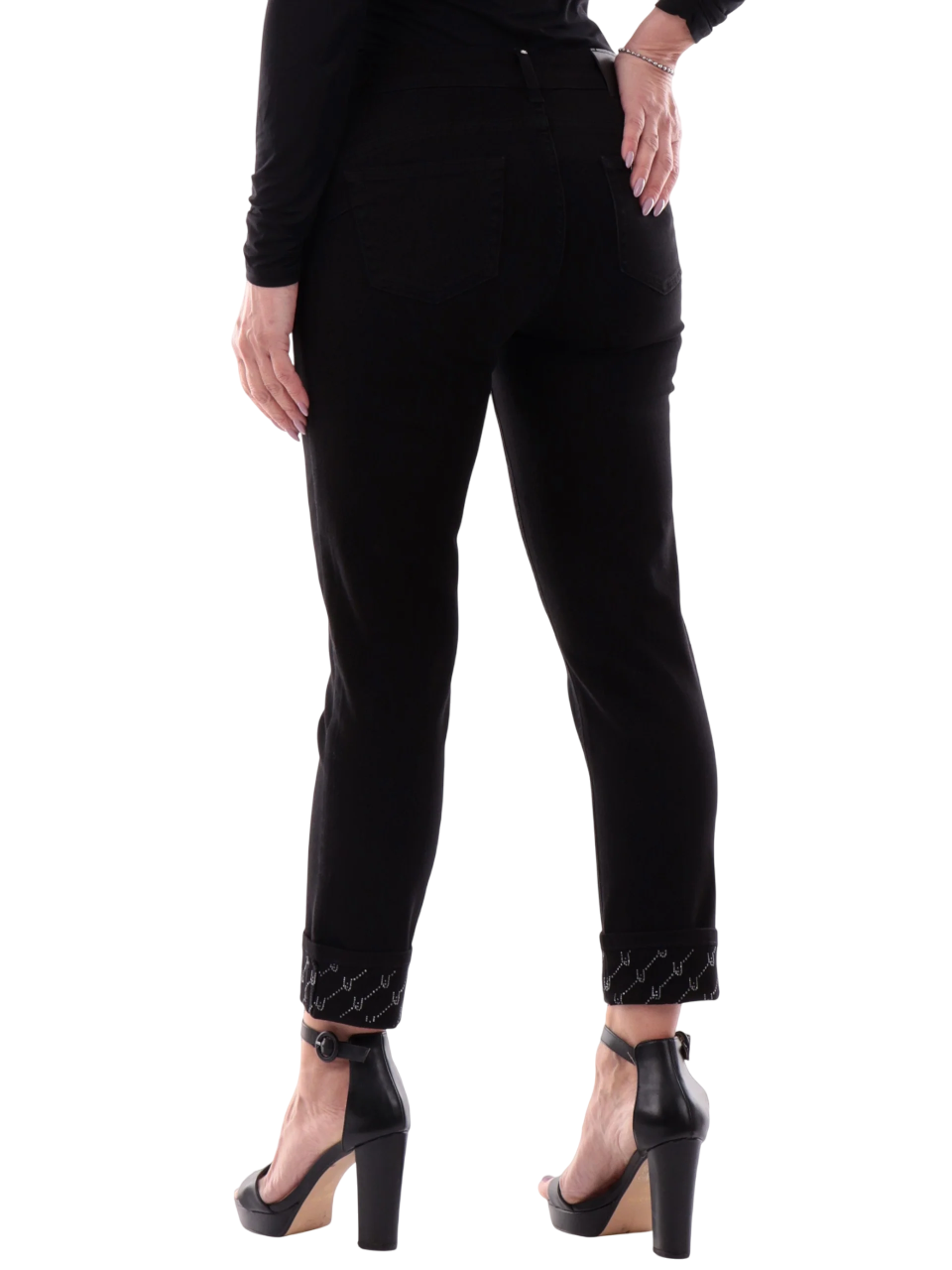 Liu Jo jeans skinny Monroe con risvolto strass nero UA5006T2594 22222 LIU JO