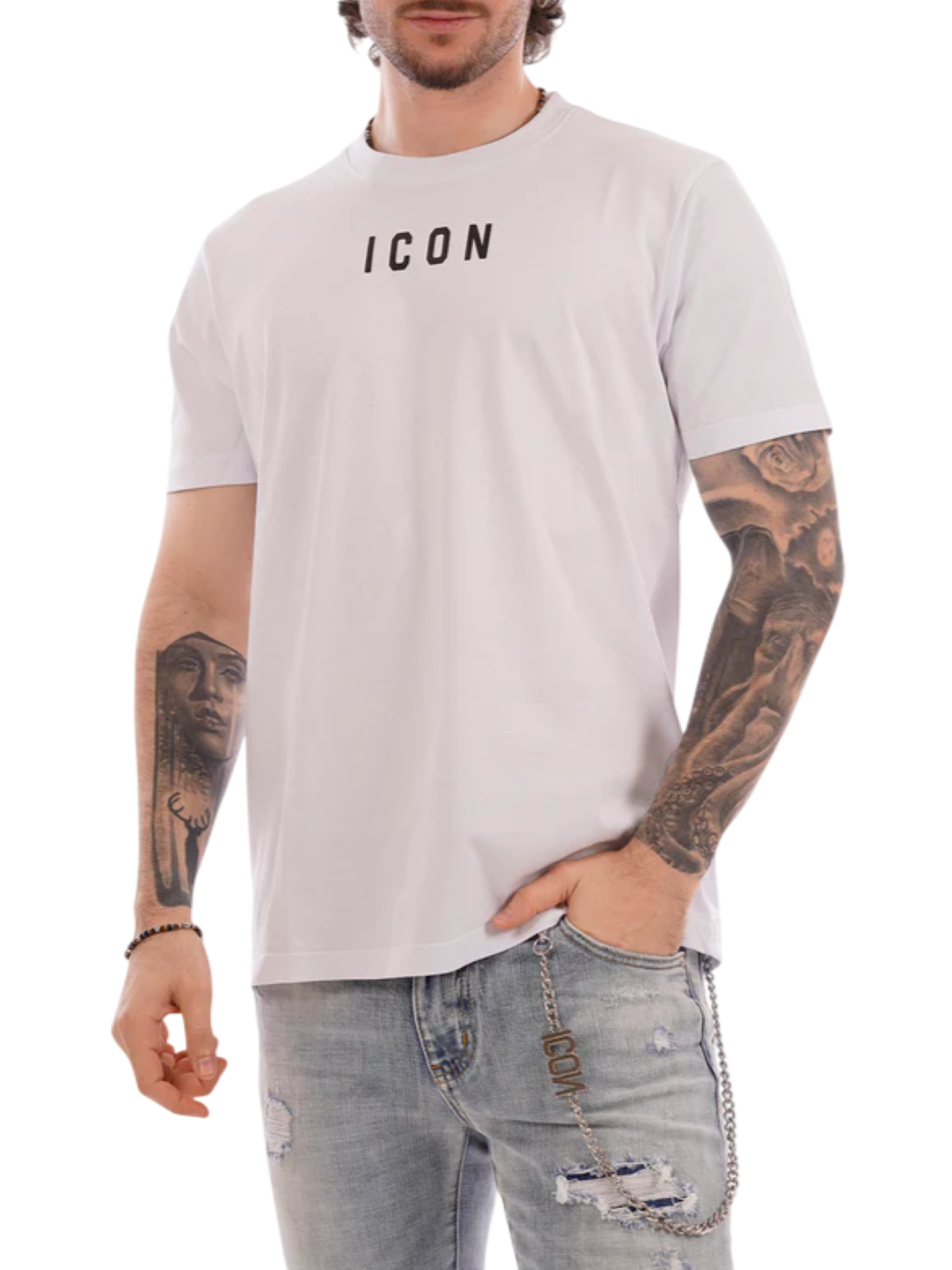 Icon T-shirt uomo manica corta con logo bianco nero IUT002 BIANCO ICON