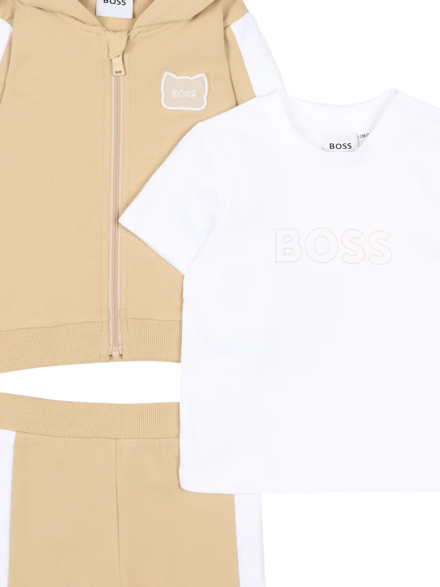 Boss completo sportivo felpa pantaloni T-shirt beige bianco J53051 BEIGE BOSS