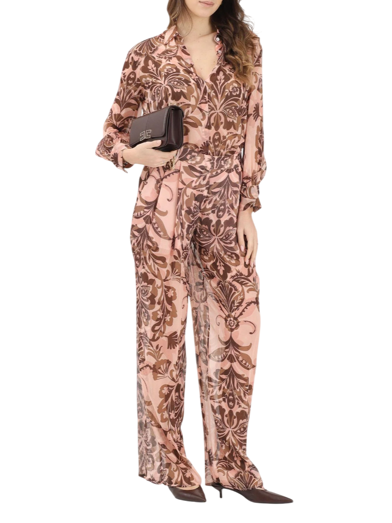 Simona Corsellini pantaloni palazzo in fantasia rosa beige P26CPPA02501 0697 SIMONA CORSELLINI