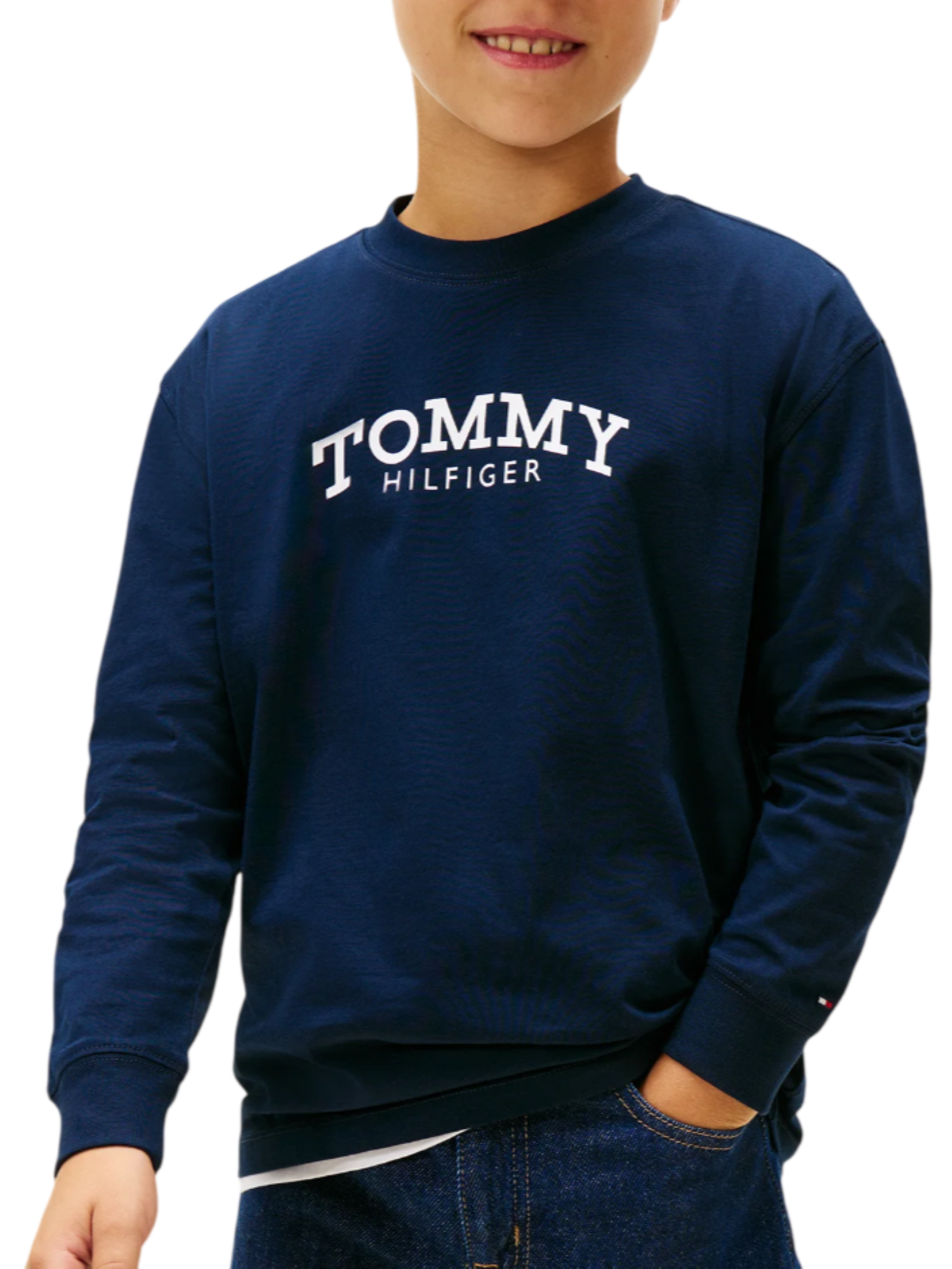 Tommy Hilfiger T-shirt manica lunga bambino con logo blu KB0KB10052 C1G Tommy Hilfiger