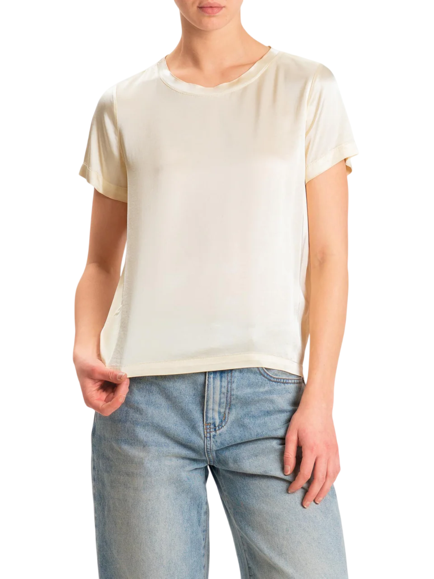 Vicolo T-shirt donna in raso manica corta panna TAB0083 BURRO VICOLO