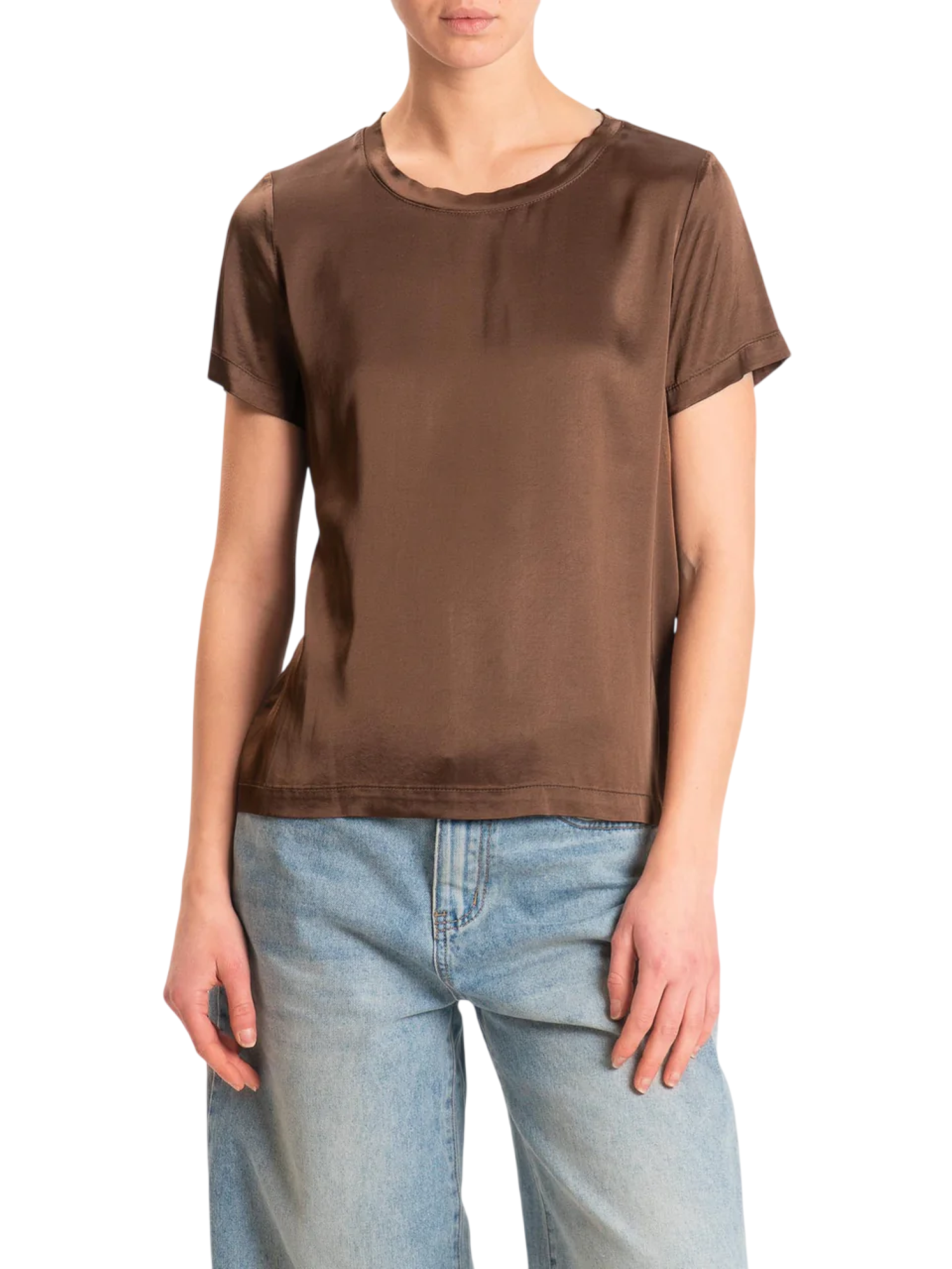 Vicolo T-shirt donna in raso manica corta marrone TAB0083 MORO VICOLO