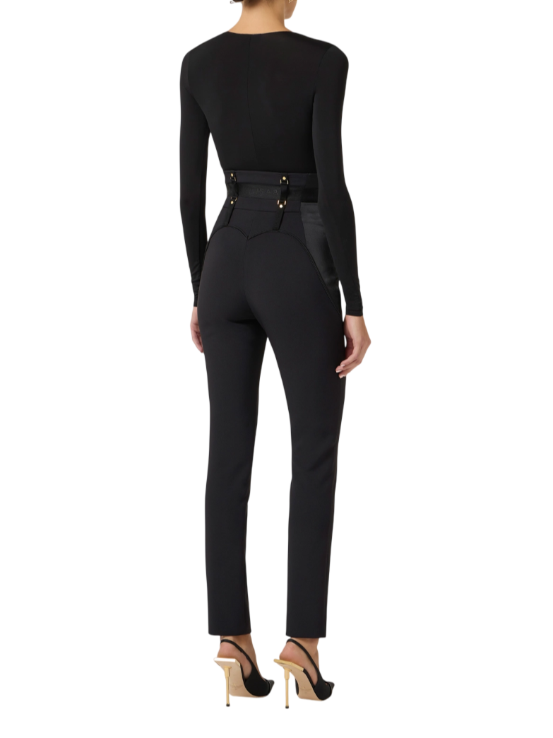 Elisabetta Franchi pantaloni vita alta bustier in crepe e raso nero PA18062 110 ELISABETTA FRANCHI