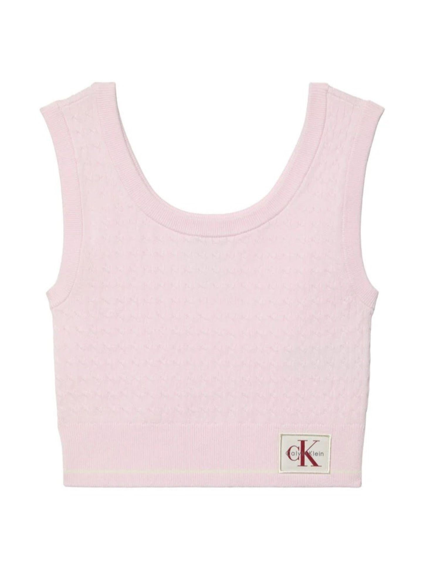 Calvin Klein Jeans top crop donna in maglia rosa LV047F319G 8Z6 Calvin Klein Jeans