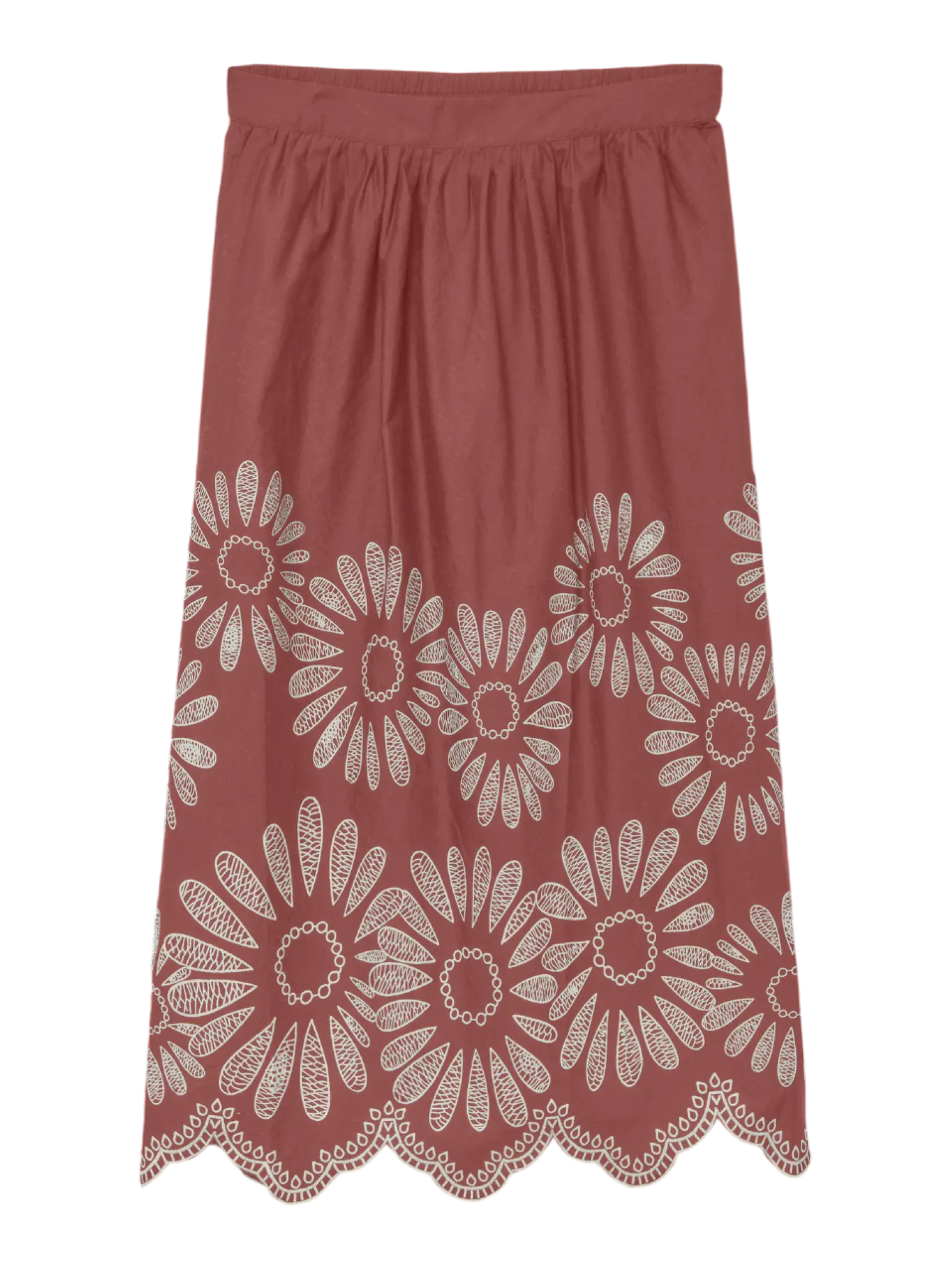 Vero Moda gonna midi Blakely con stampa fiori rosso 10326561 MARSALA-CLOUD DANCER EMB. VERO MODA