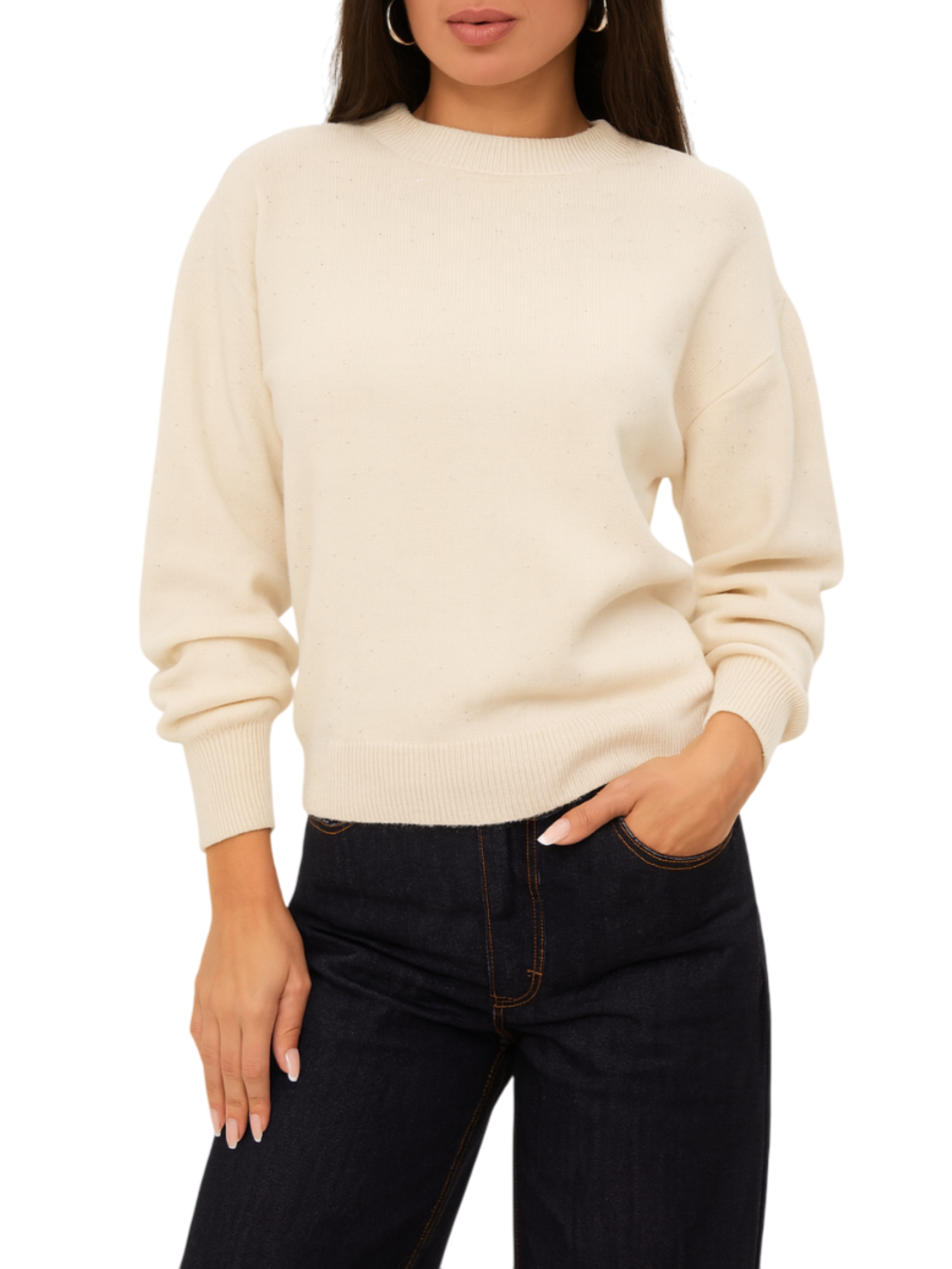 Haveone maglia donna con paillettes panna MNC-P060 PANNA HAVEONE