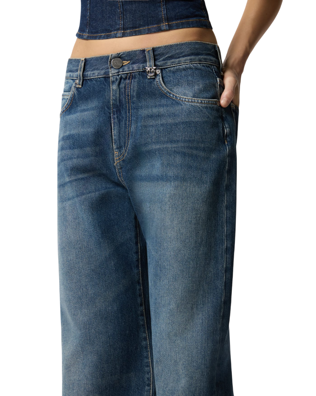Pinko jeans gamba larga Wanda lavaggio blu 101733-A2RQ PJZ PINKO