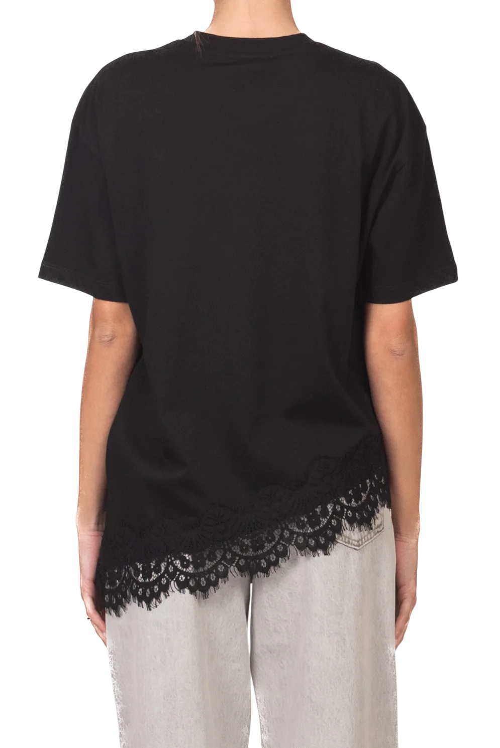 Vicolo T-shirt manica corta asimmetrica con pizzo nero RAB0598 NERO VICOLO