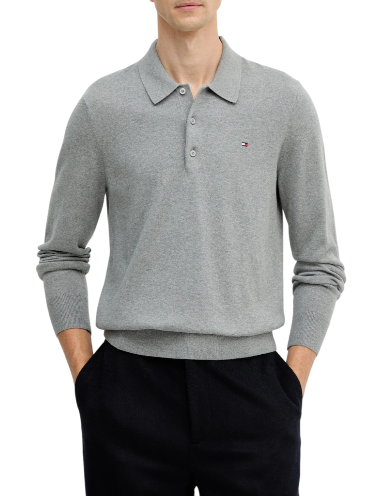 Tommy Hilfiger polo uomo misto cashmere grigio MW0MW36519 P91 Tommy Hilfiger