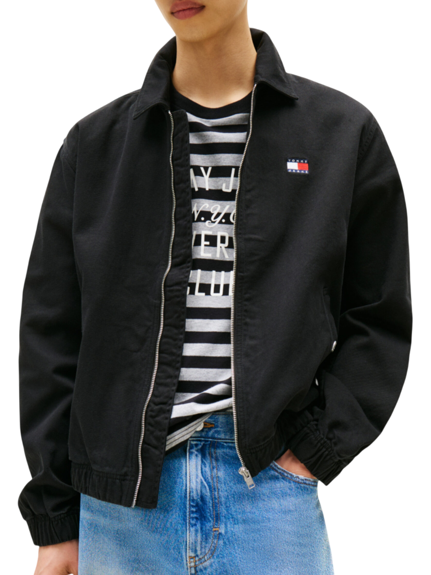 Tommy Hilfiger giubbino con zip in gabardine nero DM0DM21930 BDS Tommy Jeans