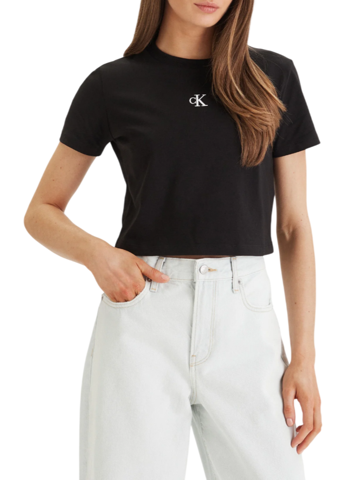 Calvin Klein Jeans T-shirt crop manica corta con logo nero LV047AB213 UB1 Calvin Klein Jeans