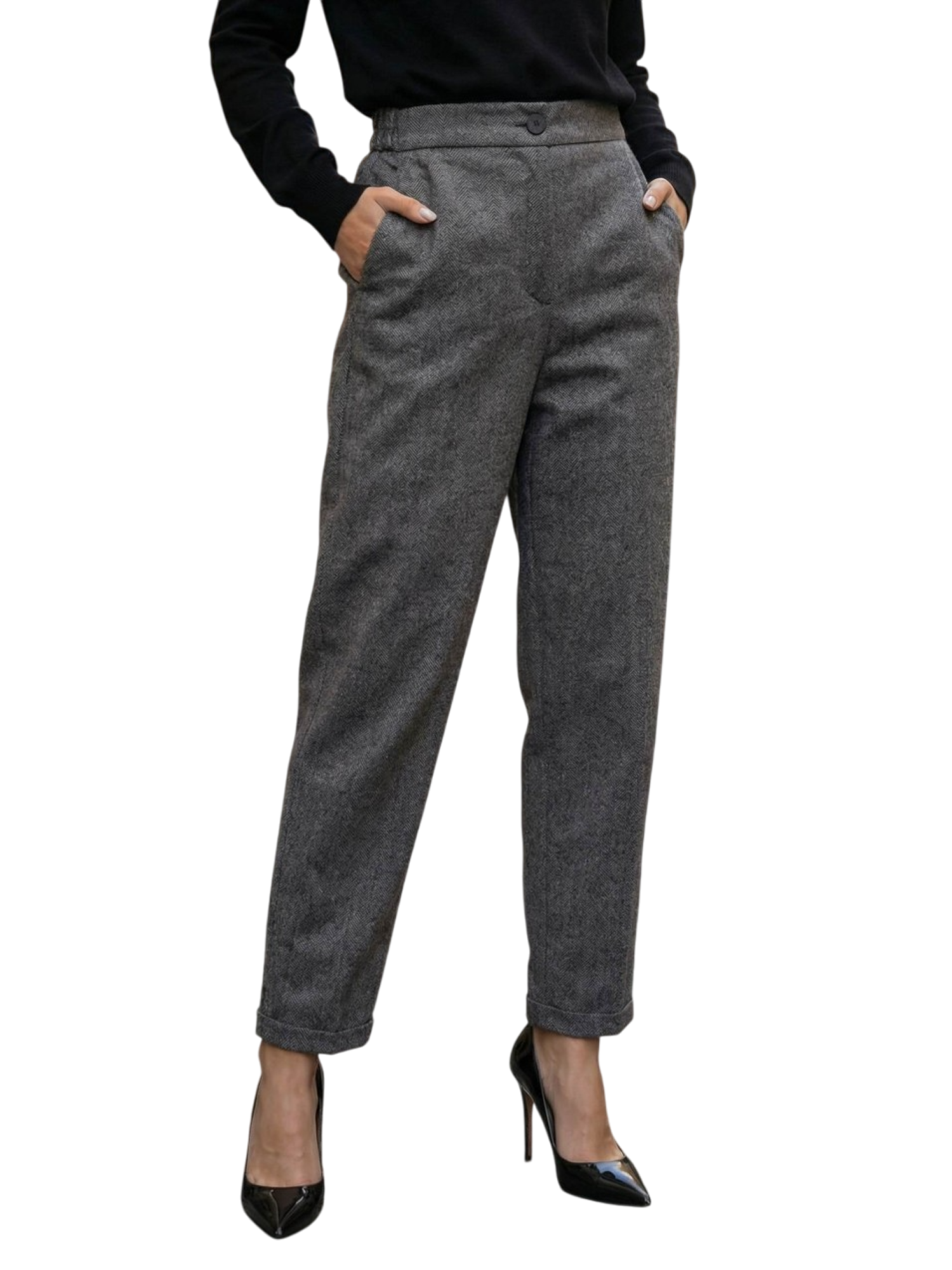 Vicolo pantaloni misto lana gamba dritta grigio TF2146 NERO-BIANCO VICOLO