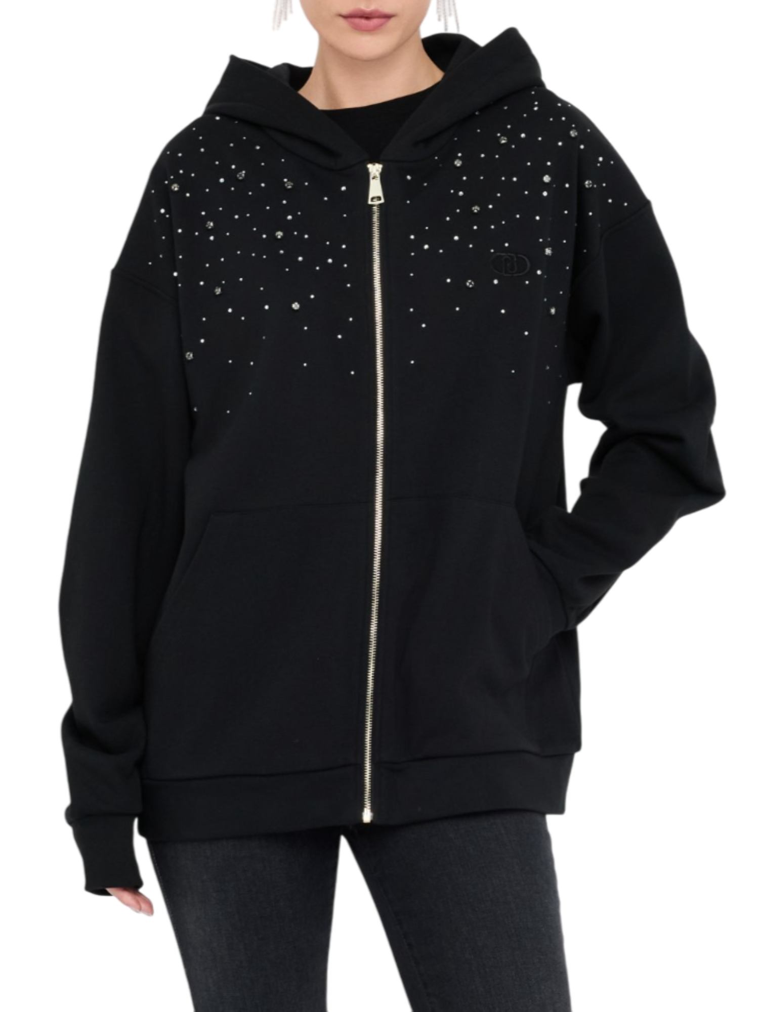 Liu Jo felpa donna strass con cappuccio nero UF5253F0873 22222 LIU JO
