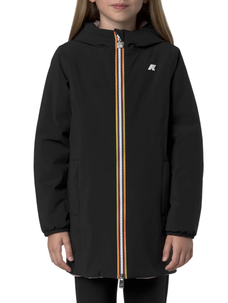 K-way piumino lungo reversibile con cappuccio p.denise nero rosa K11517W BBM K-WAY