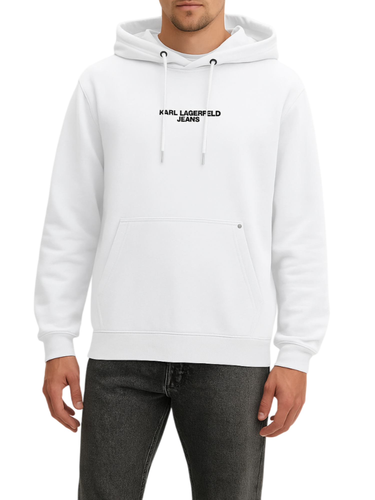 Karl Lagerfeld Jeans felpa uomo con cappuccio bianco A4M20063 100 KARL LAGERFELD