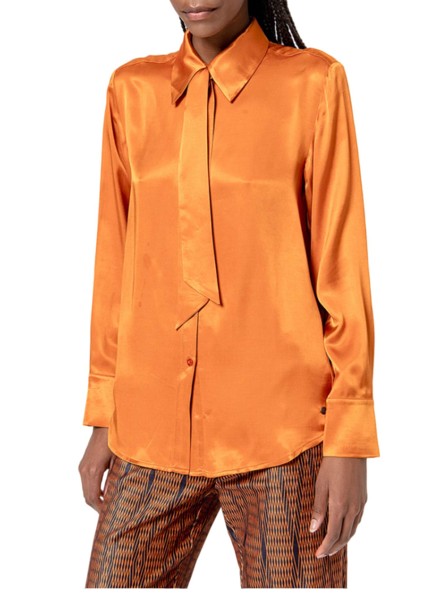 Surkana Camicia satinata con fiocco tinta unita Arancione 564NESA121 20 SURKANA