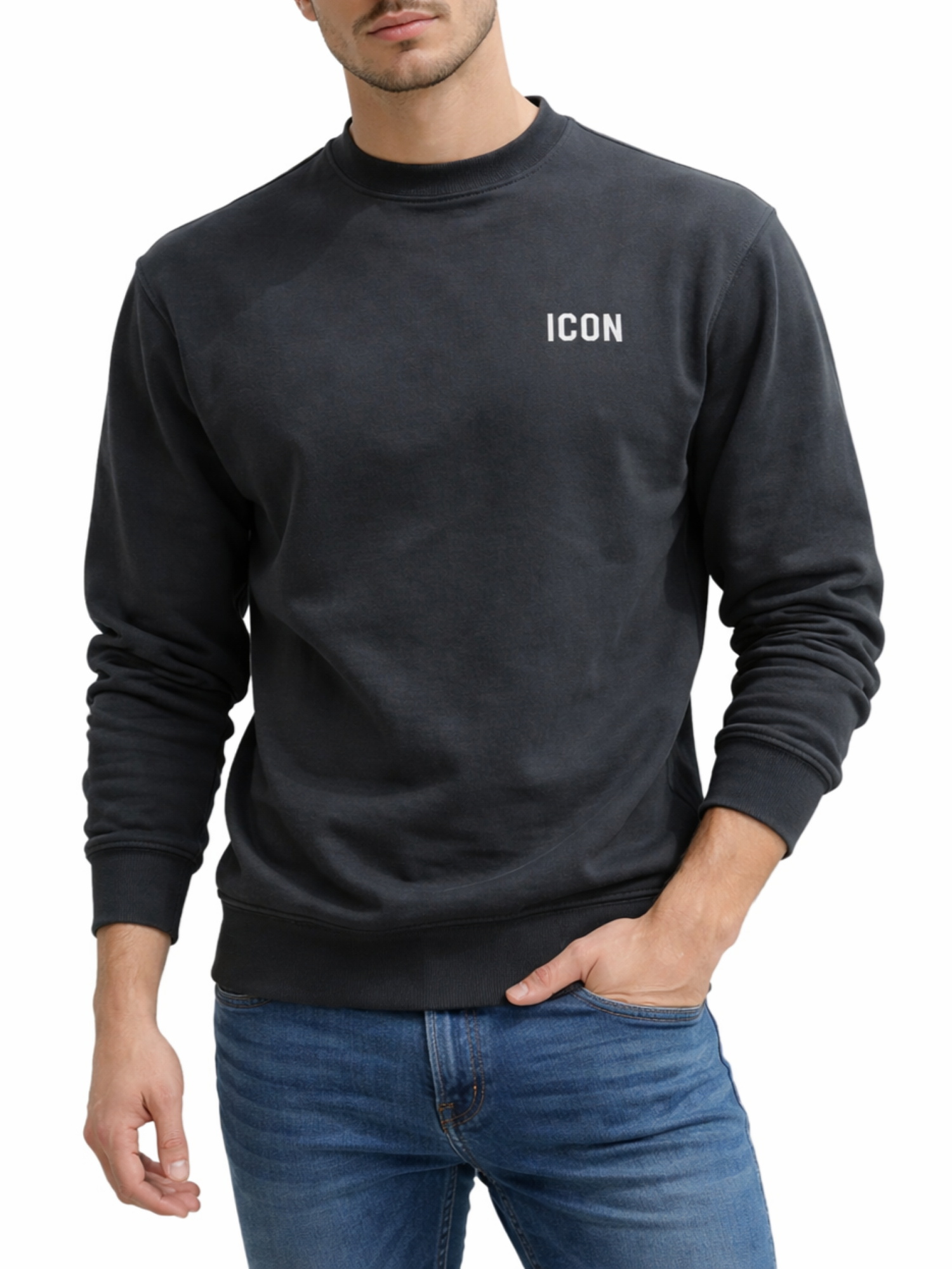 Icon felpa uomo con logo ricamato nero IUPREF001 NERO ICON