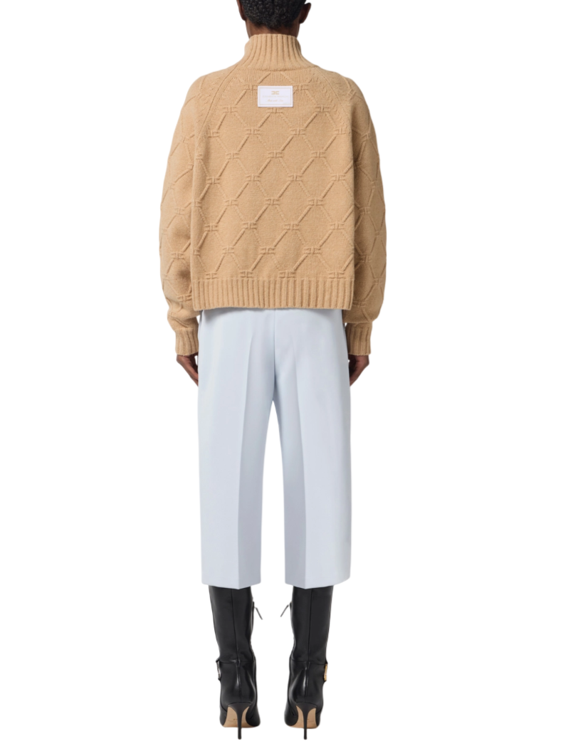 Elisabetta Franchi maglia dolcevita misto cashmere beige MK55T57E2 EA2 ELISABETTA FRANCHI