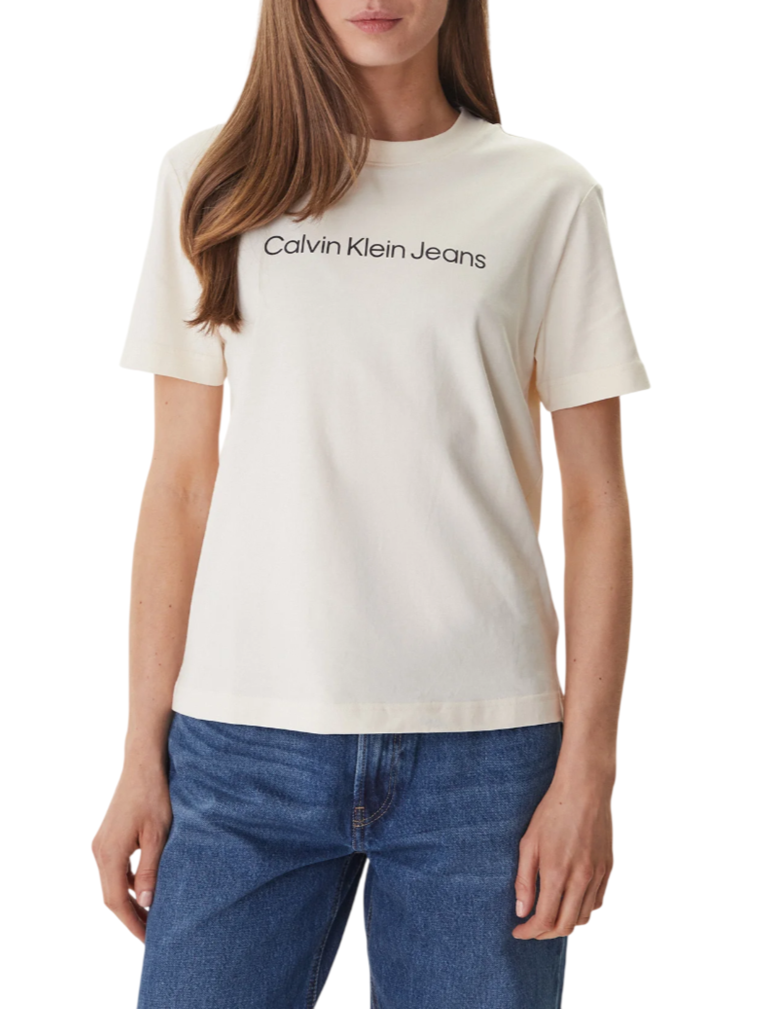 Calvin Klein Jeans T-shirt donna manica corta con logo panna LV047C912G F7J Calvin Klein Jeans