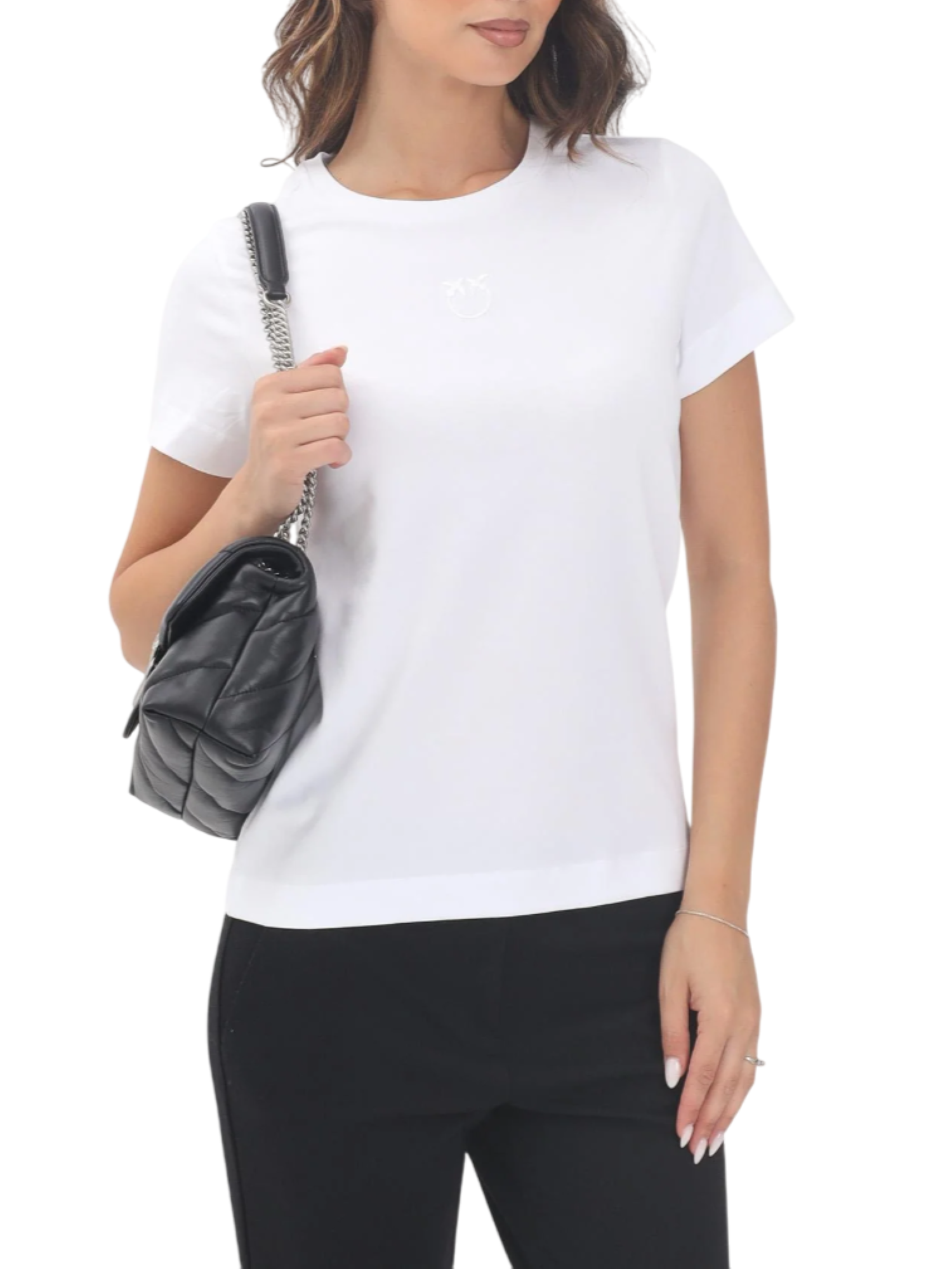 Pinko T-shirt manica corta Bussolotto con logo bianco 100355-A2RD Z04 PINKO