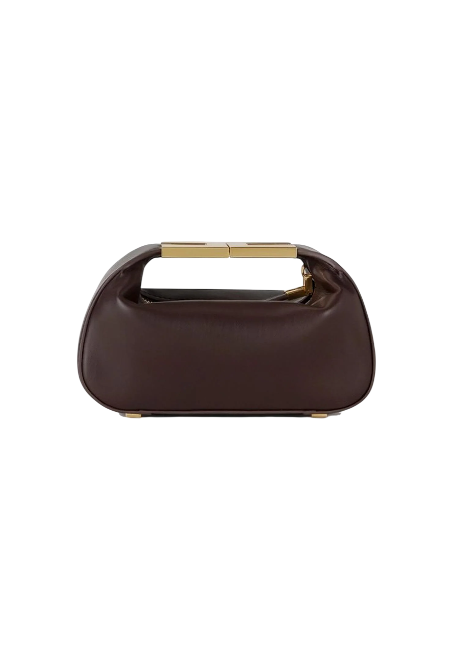 Elisabetta Franchi borsa a mano in ecopelle con placca logo marrone BS07A62 644 ELISABETTA FRANCHI