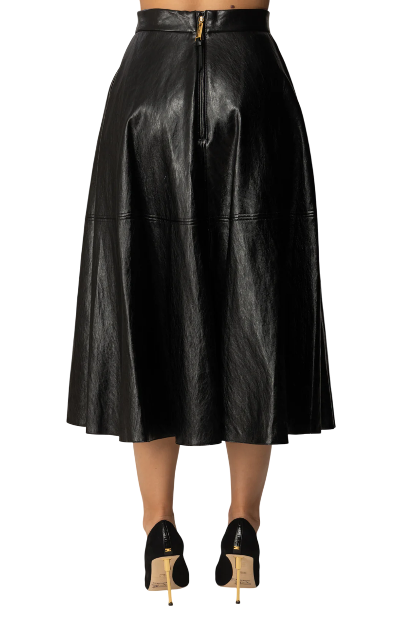 Elisabetta Franchi gonna midi in ecopelle craquelè nero GO13656E2 110 ELISABETTA FRANCHI